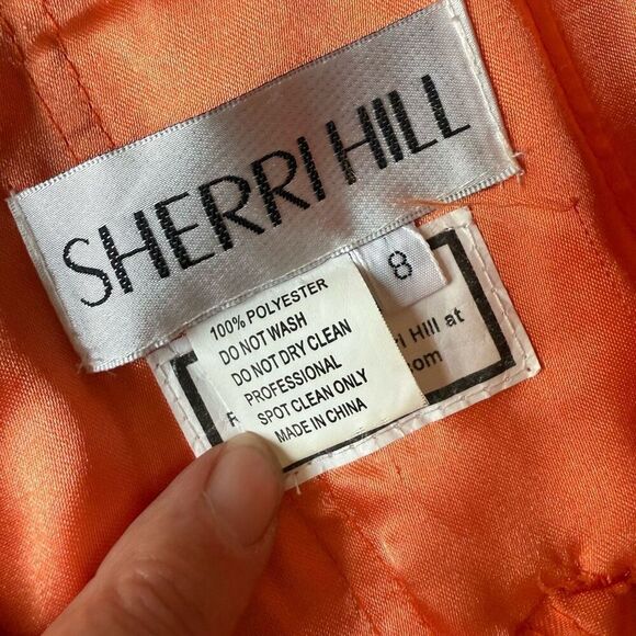 Sherri Hill Sweetheart Strapless Beaded Coral Formal Gown Prom Pagent Dress 0972 - Picture 8 of 10